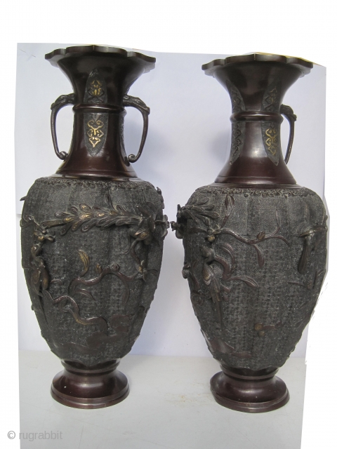 	

European vases circa 1870 antique, collector's item, Size: 46 x 20 (cm) 1' 6" x 8"  carpet ID: FR-4 
A pair of European bronze vases, decorated with flowers and animals as  ...