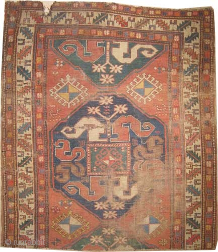 	

Fragment Chondzoresk Caucasian, knotted circa in 1885 antique. Collector's item, Size: 160 x 155 (cm) 5' 3" x 5' 1"  carpet ID: SA-1228
         