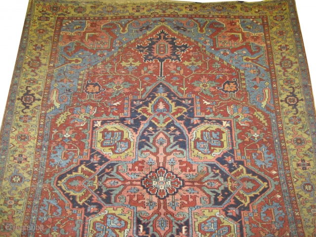 
Serapi-Heriz Persian knotted circa in 1905 antique, 325 x 231 cm  carpet ID: P-5651
The black knots are oxidized, the knots are hand spun wool, the selvages are woven on two lines  ...