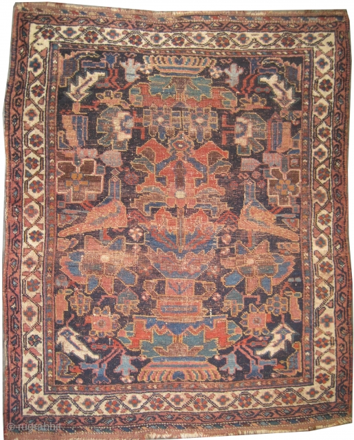  Afshar Persian knotted circa in 1905 antique, 130 x 105 (cm) 4' 3" x 3' 5"  carpet ID: K-1587
Vase design surrounded with pigeons, the background color is indigo, the surrounded  ...