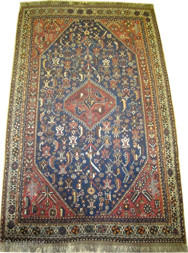 	

Qashqai Persian knotted circa in 1905 antique, collector's item, 255 x 158 (cm) 8' 4" x 5' 2"  carpet ID: P-1910
The black color is oxidized, the knots are hand spun lamb  ...