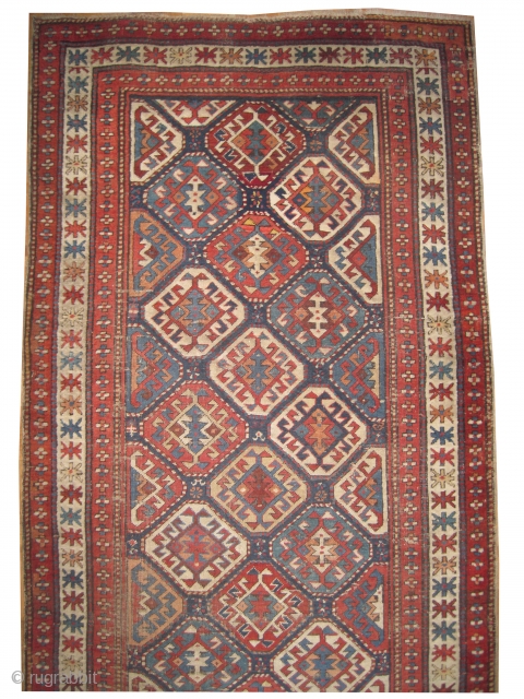 

	

Shirvan Caucasian knotted circa in 1860 antique, collectors item, 284 x 106 (cm) 9' 4" x 3' 6"  carpet ID: MK-6
The black knots are oxidized. The knots, the warp and the  ...