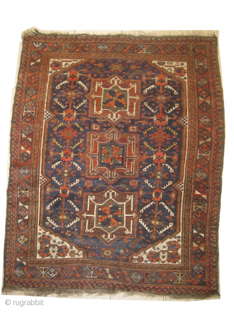 Shiraz Persian knotted circa in 1910 antique, collector's item, 150 x 125 (cm) 4' 11" x 4' 1"  carpet ID: UOE-19
The black color is oxidized, the knots are hand spun silky  ...