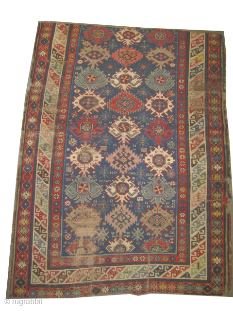 
Fragment kouba Caucasian knotted circa 1890 antique, collectors item, 146 x 190 cm, ID: K-4877
Vegetable dyes, allover rare design, the background color is indigo, the surrounded large border is ivory, the black  ...