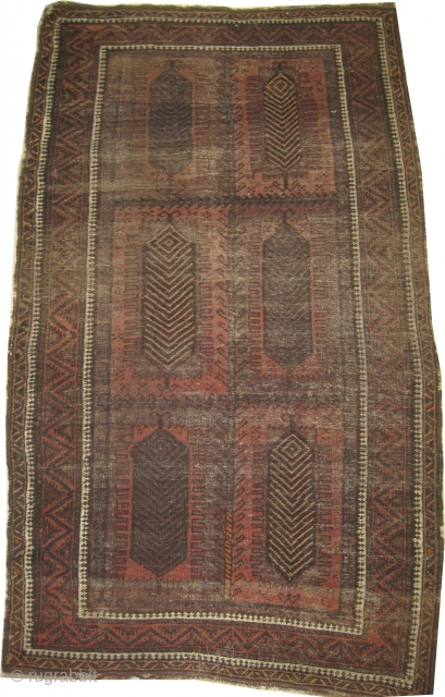 
Belutch Persian, knotted circa in 1918 antique, 116 x 196 cm,  carpet ID: HM-9
The black knots are oxidized, the pile is uniformly used, in its original shape. The knots, the warp  ...