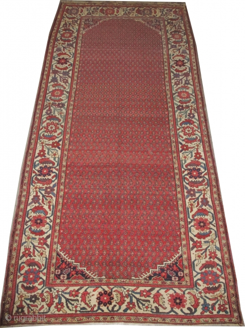 
	

Malaier Persian  antique,  354 x 168 (cm) 11' 7" x 5' 6"  carpet ID: P-5117
The black knots are oxidized, the knots are hand spun wool, allover Mirabotha design, the  ...