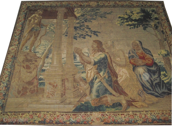 	

Tapestry French circa 1800. Antique, collector's. Size: 352 x 298 (cm) 11' 6" x 9' 9" carpet ID: A-833 
Acceptable condition. Fine woven with hand spun wool, vegetable dyes.

Private collection.   