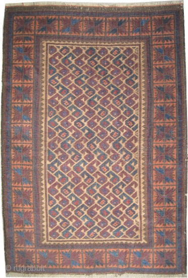 Belutch Persian, circa 1895. Antique, collectors item, Size: 127 x 90 (cm) 4' 2" x 2' 11" carpet ID: EB-3 
vegetable dyes, the black color is oxidized, the knots are hand spun  ...