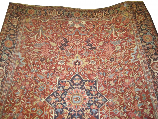 	

 Heriz Persian knotted circa in 1910 antique. Size: 368 x 266 (cm) 12' 1" x 8' 9"
 Carpet ID: P-1956
In good condition, fine knotted and in its original shape.   