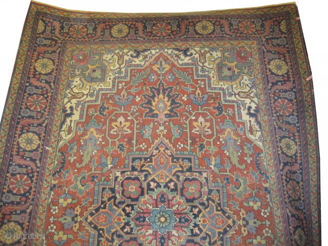 
Serapi Heriz knotted circa in 1910 antique, 324 x 220 (cm) 10' 7" x 7' 3" 
 carpet ID: P-1276
The knots are hand spun wool, the black knots are oxidized, the background  ...