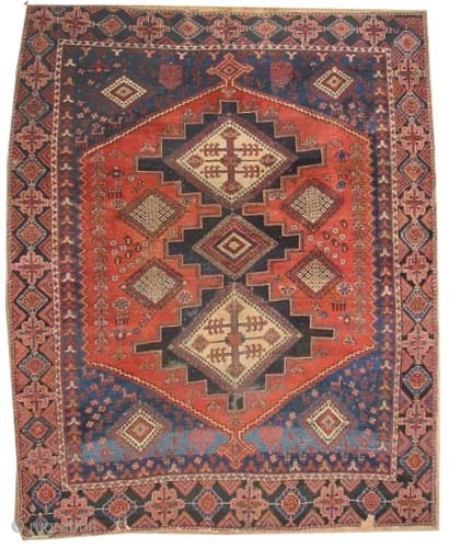 	

Afshar Persian, circa 1905, antique. Collector's item, Size: 170 x 140 (cm) 5' 7" x 4' 7"  carpet ID: K-5582 
vegetable dyes, the black color is oxidized, the knots are hand  ...