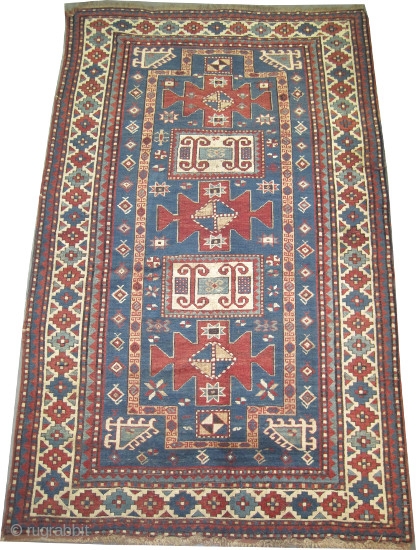 
Karatchoph Caucasian circa 1885, antique. Size: 224 x 141 (cm) 7' 4" x 4' 7" carpet ID: V-102 
 Vegetable dyes, the black color is oxidized, the knots are hand spun lamb  ...