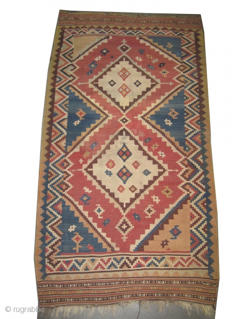 


Qashqai kelim Persian, antique. Collector's item, Size: 238 x 127 (cm) 7' 10" x 4' 2"  carpet ID: A-548 
vegetable dyes, the black color is oxidized, woven with hand spun 100%  ...