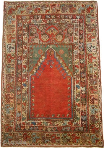  	

Mudjur prayer, Anatolian, circa 1850, antique. Collector's item. Size: 133 x 98 (cm) 4' 4" x 3' 3"  carpet ID: K=1314a
Prayer carpet (Mehrab). Vegetable dyes, the brown color is oxidized,  ...