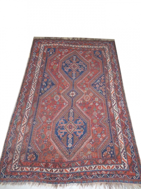 Shiraz Persian knotted circa in 1918, antique, 173 x 248 cm,  carpet ID: ROCO-17
The knots, the warp and the weft threads are mixed with hand spun wool and goat hair. The  ...