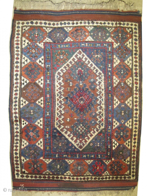 Kara-Kaçil Turkish circa 1880 antique.  Size: 158 x 128 (cm) 5' 2" x 4' 2"  carpet ID: K-1231 
The knots are hand spun wool, acceptable condition, + each of two  ...