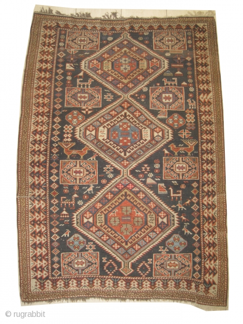 


Shirvan Caucasian, knotted circa in 1890 antique, collector's item,  178 x 125 (cm) 5' 10" x 4' 1"  carpet ID: RSZ-10
The knots are hand spun wool, the black knots are  ...