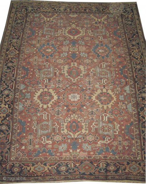 


 Heriz Persian knotted  antique,  306 x 244 (cm) 10'  x 8'  carpet ID: P-4614
The black knots are oxidized, the knots are hand spun  wool, all over  ...