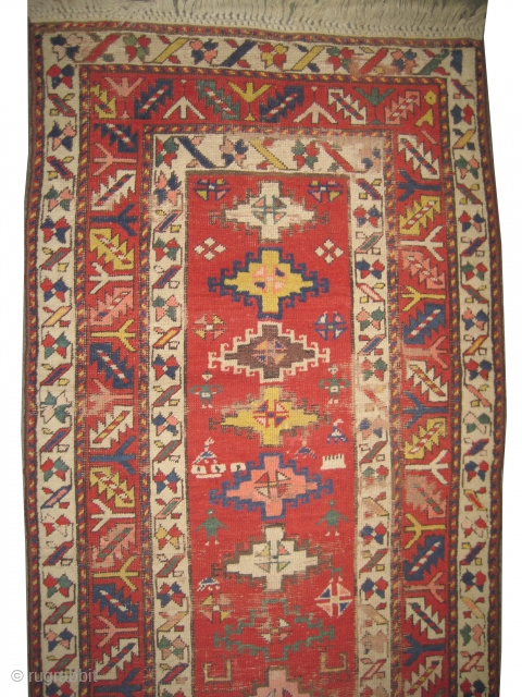 
Gendja Caucasian knotted circa in 1895 antique, collector's item, 287 x 90 (cm) 9' 5" x 2' 11"  carpet ID: K-4443
The black knots are oxidized, the knots are hand spun wool,  ...