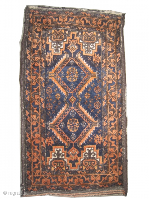 	

Belutch Salar Khani balisht Persian circa 1905 antique, Size: 78 x 42 (cm) 2' 7" x 1' 5"  carpet ID: K-5227
 the black color is oxidized, the knots are hand spun  ...