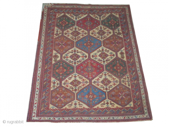 Afshar Persian, knotted circa in 1905, antique, 163 x 195 cm, carpet ID: BRDI-39
The black knots are oxidized, geometric design, thick pile, in good condition, the border of one corner to be  ...