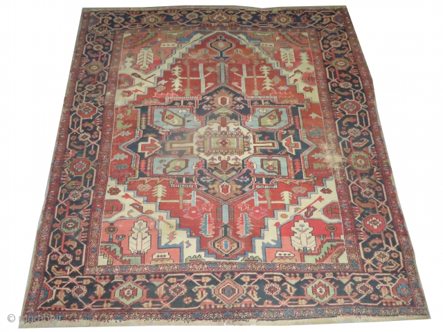 Serapi Heriz Persian, knotted circa in 1880, antique, collectors item, 262 x 242 cm, carpet ID: P-4765
The black knots are oxidized, the knots are hand spun lamb wool, the background is warm  ...