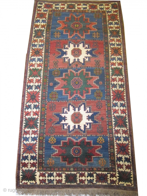 
Kazak Caucasian knotted circa in 1920 antique. 252 x 125 cm  carpet ID: RS-209
High pile, in perfect condition, the black knots are oxidized, the warp and the weft threads are wool,  ...