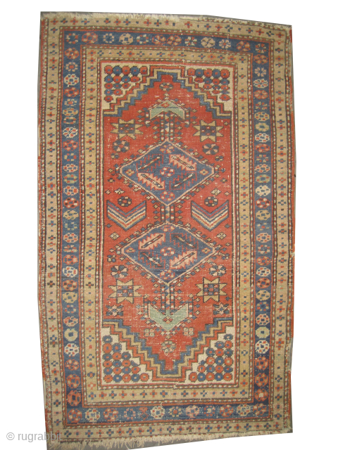 

Serapi Heriz Persian, knotted circa 1895, antique, 83 x 140 cm, ID: K-3804
The knots are hand spun wool, the black knots are oxidized, certain places the pile is slightly short, the background  ...