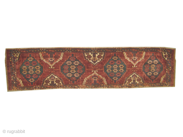 

Tschaudor Turkmen, knotted circa 1800, antique, collectors item, 36 x 154 cm, ID: K-4954
Vegetable dyes, the brown knots are oxidized, the knots are hand spun lamb wool, the shirazi borders are woven  ...