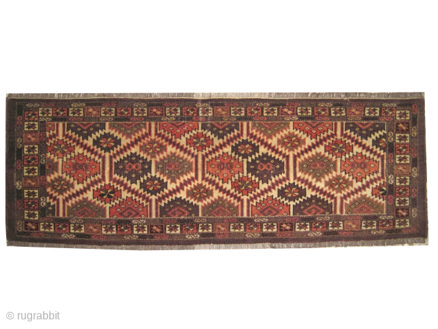 

Yemouth Turkmen knotted circa 1885 antique, collectors item, 41 x 125 cm, ID: MMM-52
Vegetable dyes, the black knots are oxidized. The knots, the warp and the weft threads are hand spun wool  ...