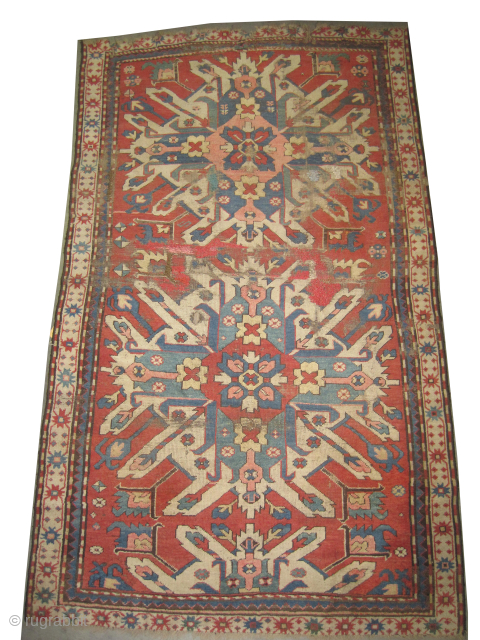 
Tchelaberd Caucasian, knotted circa 1840 antique, collectors item, 125 x 213 cm, ID: TTR-1
Vegetable dyes, the black knots are oxidized, the knots are hand spun wool, the warp and the weft threads  ...