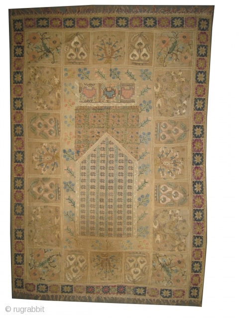 Greek embroidery circa 1875 antique. Collector's item, Size: 136 x 91 (cm) 4' 6" x 3' 
  carpet ID: A-1015
Greek Island patchwork embroidery. Part is embroidered with silver and silk threads.  ...