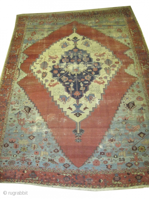 Bakshaish Heriz Persian dated 1313 = 1895, antique. Collectors item, Size: 385 x 281 (cm) 12' 7" x 9' 3"  carpet ID: P-3302
Historical carpet, the ivory and the indigo center medallion  ...