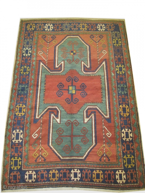  	

Sevan-Kazak Caucasian circa 1915, Size: 263 x 174 (cm) 8' 7" x 5' 8"  carpet ID: RS-348
High pile, perfect condition, vegetable dyes, the knots are hand spun wool, the black  ...