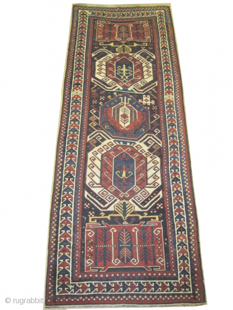 Lenkoran Caucasian, circa 1880 antique. Size: 330 x 118 (cm) 10' 10" x 3' 10"  carpet ID: SA-1200 
Vegetable dyes, the black color is oxidized, the two salvages are woven on  ...