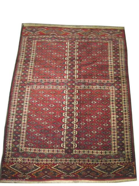 
Yemouth Turkmen knotted circa 1875 antique, collectors item, 178 x 134 cm, ID: K-2972
High pile, in perfect condition, the warp and the weft threads are 100% wool, vegetable dyes, the brown knots  ...