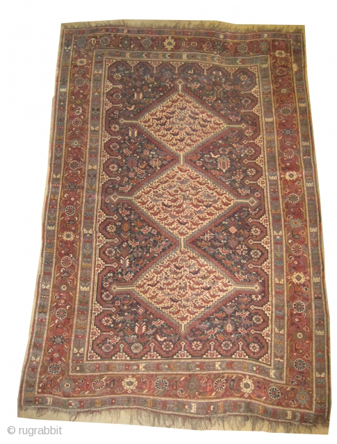 	

Shiraz Khamse Persian, circa 1890 antique. Collector's item. Size: 237 x 162 (cm) 7' 9" x 5' 4"  carpet ID: K-804
Vegetable dyes, the knots are hand spun lamb wool, the black  ...