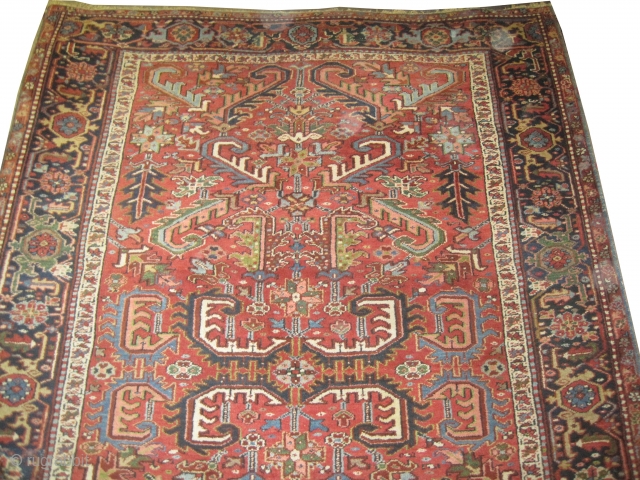 

Heriz Persian knotted circa in 1925, semi antique, 310 x 225 (cm) 10' 2" x 7' 5"  carpet ID: P-2789
The black color is oxidized, the knots are hand spun lamb wool,  ...