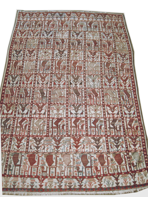 
Vernneh Caucasian, woven circa 1905 antique, collectors item, 150 x 231 cm, ID: A-1168
Vegetable dyes, allover peacock and deer design, very finely woven with Vernneh technique and hand spun wool, in perfect  ...