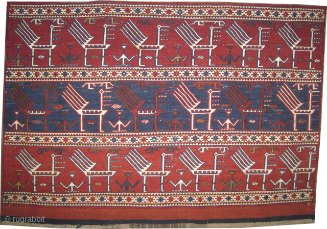 

Soumak Caucasian, woven circa 1890 antique, collectors item, 68 x 98 cm, ID: A-188
Woven with hand spun wool in Soumak technique, in perfect condition, vegetable dyes, the white colour is cotton, designed  ...