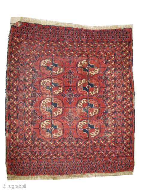 

Tekke-Boukhara Turkmen, knotted circa 1880 antique, collectors item, 89 x 107 cm, ID: MAM-13
Vegetable dyes. The knots, the warp and the weft threads are hand spun lamb wool. The black knots are  ...