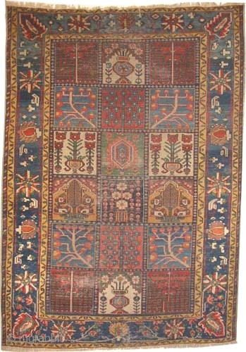 
 Baktiar Persian circa 1890 antique. Collector's item, Size: 200 x 140 (cm) 6' 7" x 4' 7"  carpet ID: K-3459
Vegetable dyes, the knots are hand spun lamb wool, the black  ...