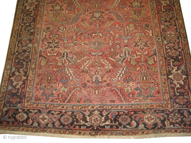 Heriz Persian circa 1925, semi antique, size: 230 x 300 cm,  carpet ID: ROB-1
Vegetable dyes, the knots are hand spun wool, allover design, minor places the pile is slightly used.  