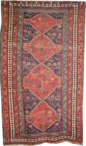 	

Chikli-Kazak Caucasian circa 1909 antique. Collector's item, Size: 240 x 140 (cm) 7' 10" x 4' 7"  carpet ID: V-139
vegetable dyes, the black color is oxidized, the knots are hand spun  ...