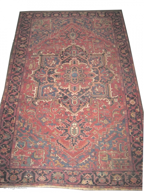 Heriz Serapi Persian circa 1905 antique. Collector's item, Size: 340 x 217 (cm) 11' 2" x 7' 1"  carpet ID: P-5207
The knots are hand spun wool, vegetable dyes, the black color  ...