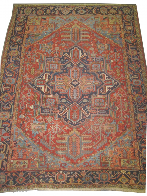 	

Serapi Heriz Persian circa 1910 antique. Size: 232 x 316 (cm) 7' 7" x 10' 4"  carpet ID: P-6096
Vegetable dyes, the black color is oxidized, the knots are hand spun wool,  ...