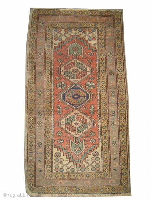 Heriz Persian knotted circa in 1921 antique, collectors item, 152 x 84 cm  carpet ID: K-3177
The knots are hand spun wool, the black knots are oxidized, the background color is warm  ...