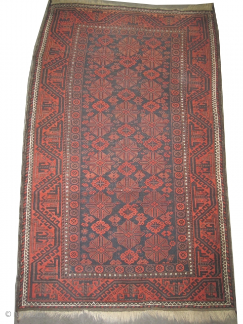 	
Belutch Persian circa 1910 antique. Collector's item, Size: 178 x 110 (cm) 5' 10" x 3' 7"  carpet ID: K-5295
Vegetable dyes, the black color is oxidized, the knots are hand spun  ...