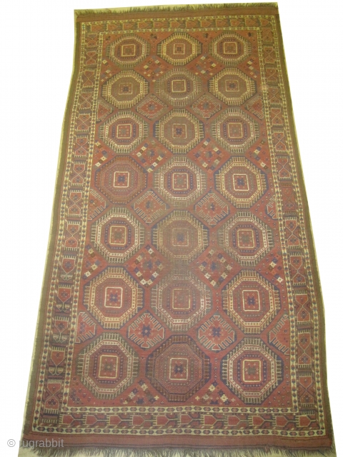 Beshir Turkmen knotted circa in 1885 antique, collectors item, 294 x 153 cm  carpet ID: K-3544
Part of the pile is slightly short, the warp and the weft threads are wool, the  ...