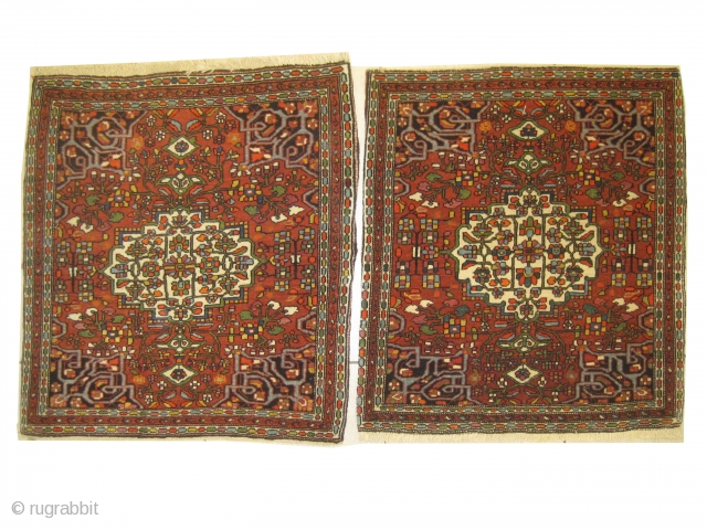 Farahan Sarouk Persian circa 1900 antique, collectors item, Sizes: 55 x 62cm and 56 x 62cm.Carpet ID: BDU-9
Vegetable dyes, the black color is oxidized, the knots are hand spun wool, very fine  ...